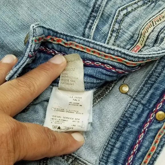 Diesel 28X32 Matic Stretch Embroidered Logo Women Blue Denim Jeans Made in Italy - Picture 11 of 11